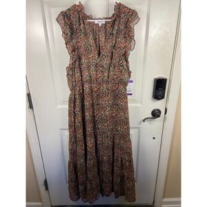 BB DAKOTA Ditsy Floral Maxi Dress XXL Black Ruffle Sleeveless NWT Boho Fall Chic